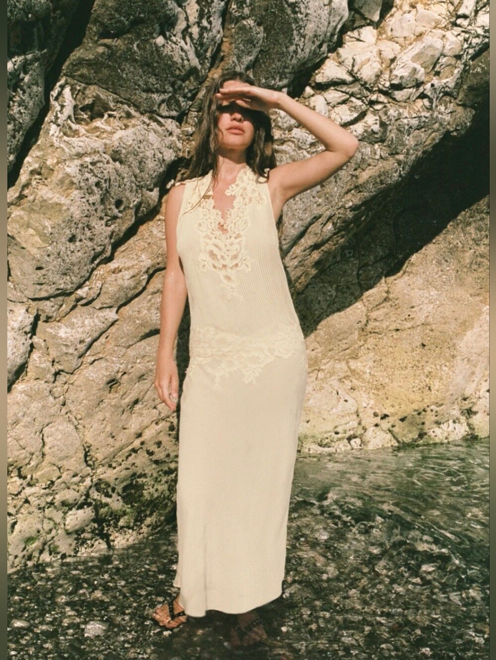 Zara Cream Lace-Trim Maxi Dress